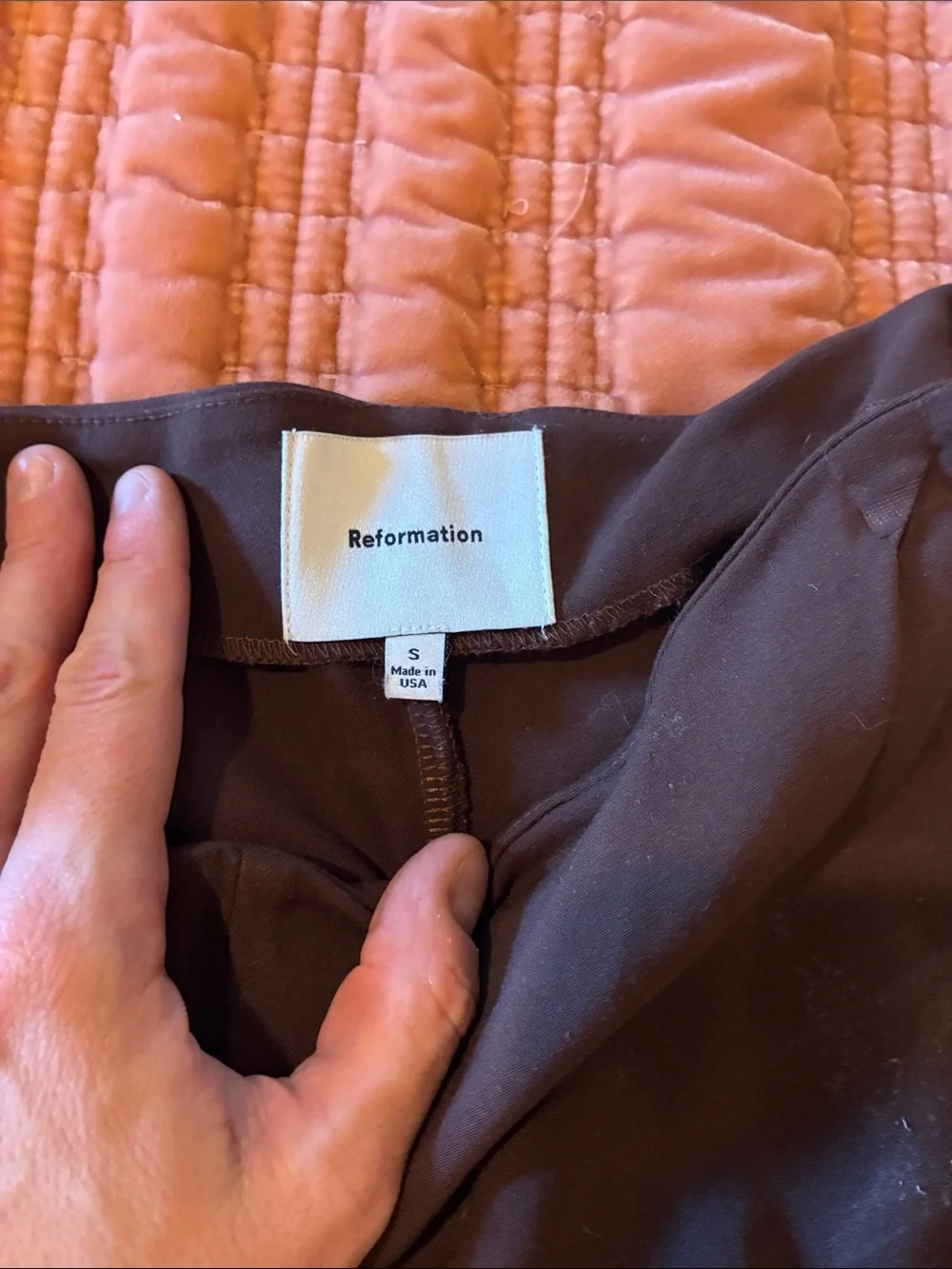 Reformation stretch modal bootcut Kumquat ponte pant, dark brown, size small